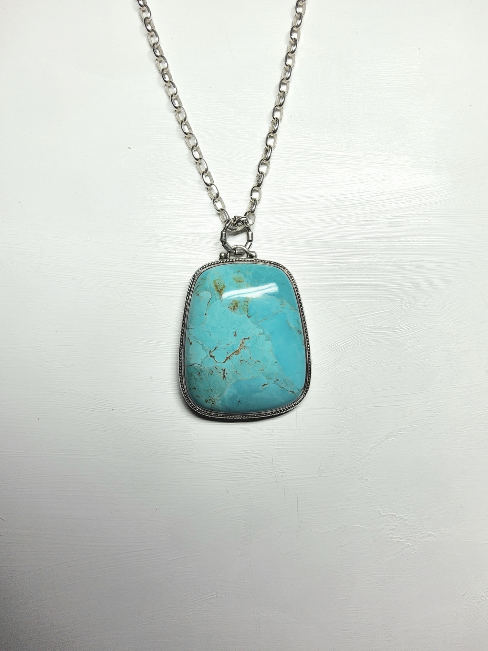 Peyote Bird Turquoise Stone Pendant Necklace - Danecraft Sterling Silver Chain